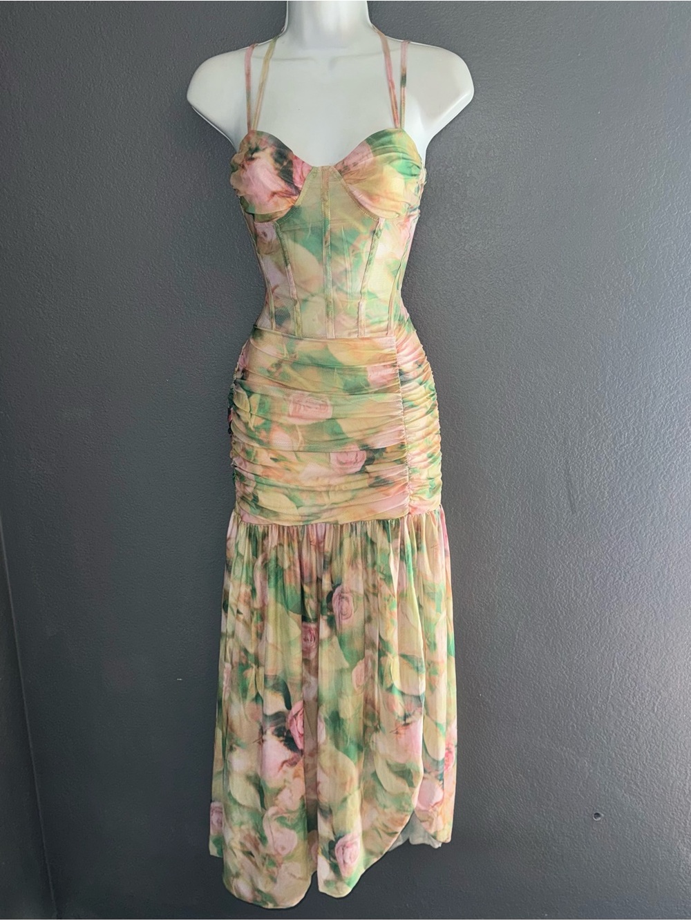 Womens Viral TikTok Floral Midi Corset Mesh Maxi Dress size Small - Picture 6 of 9